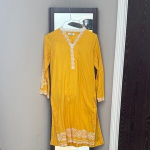 Yellow Kids Dress with White Lace Trim